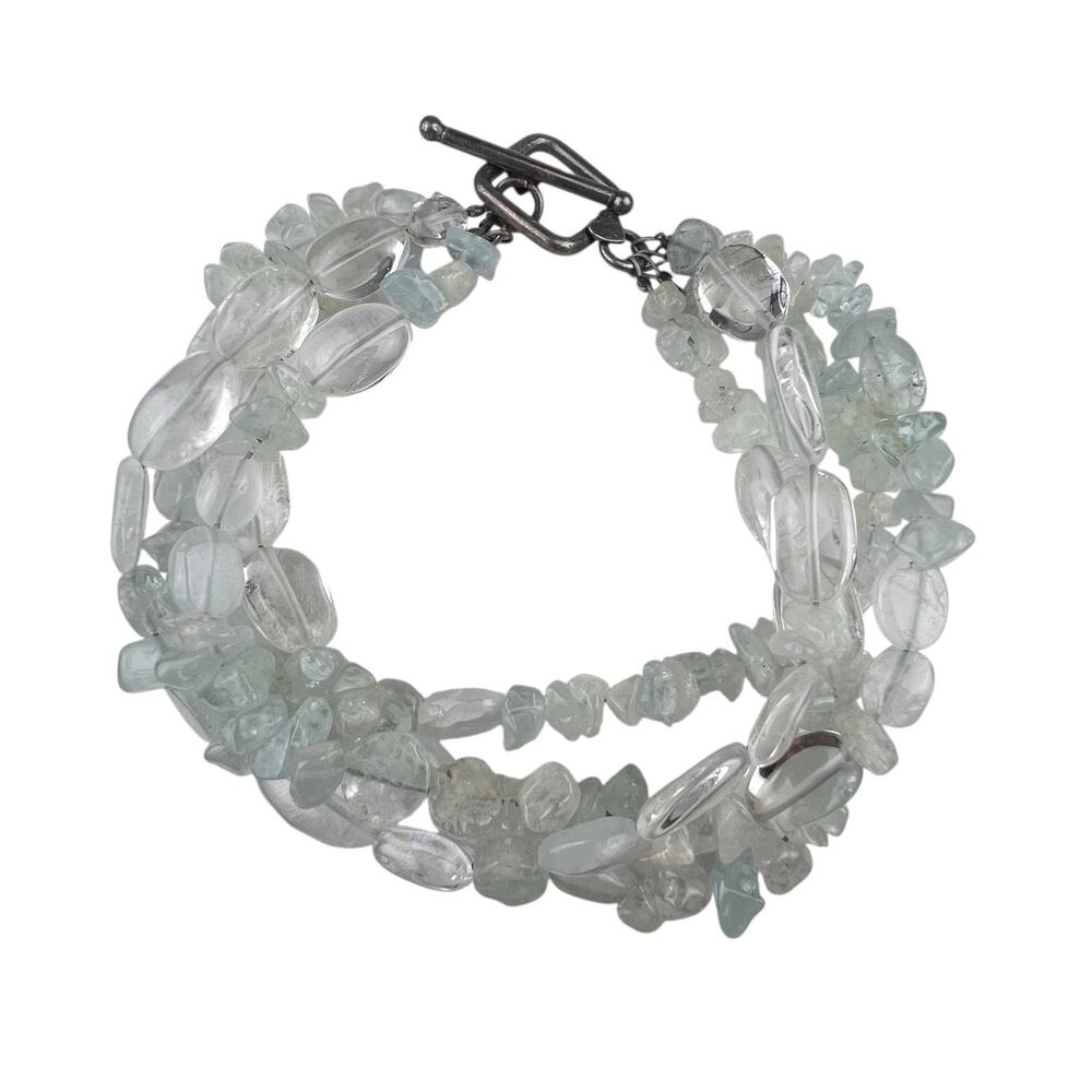 Multistrand Quartz Beaded Sterling Silver Bracelet 4-Strand Toggle Clasp 8.5"